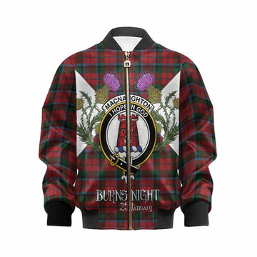 MacNaughton (McNaughton) Tartan Family Crest Kid Bomber Jacket Scottish Burns Night Thistle Floral