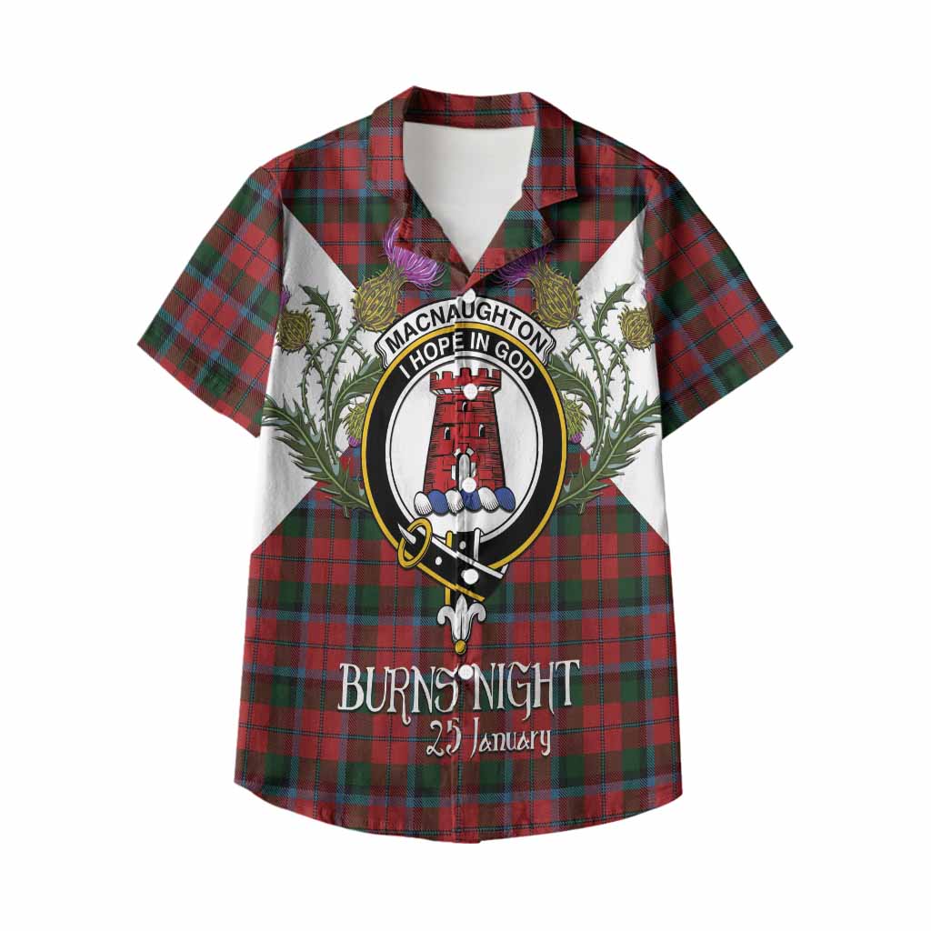 MacNaughton (McNaughton) Tartan Family Crest Kid Hawaiian Shirt Scottish Burns Night Thistle Floral