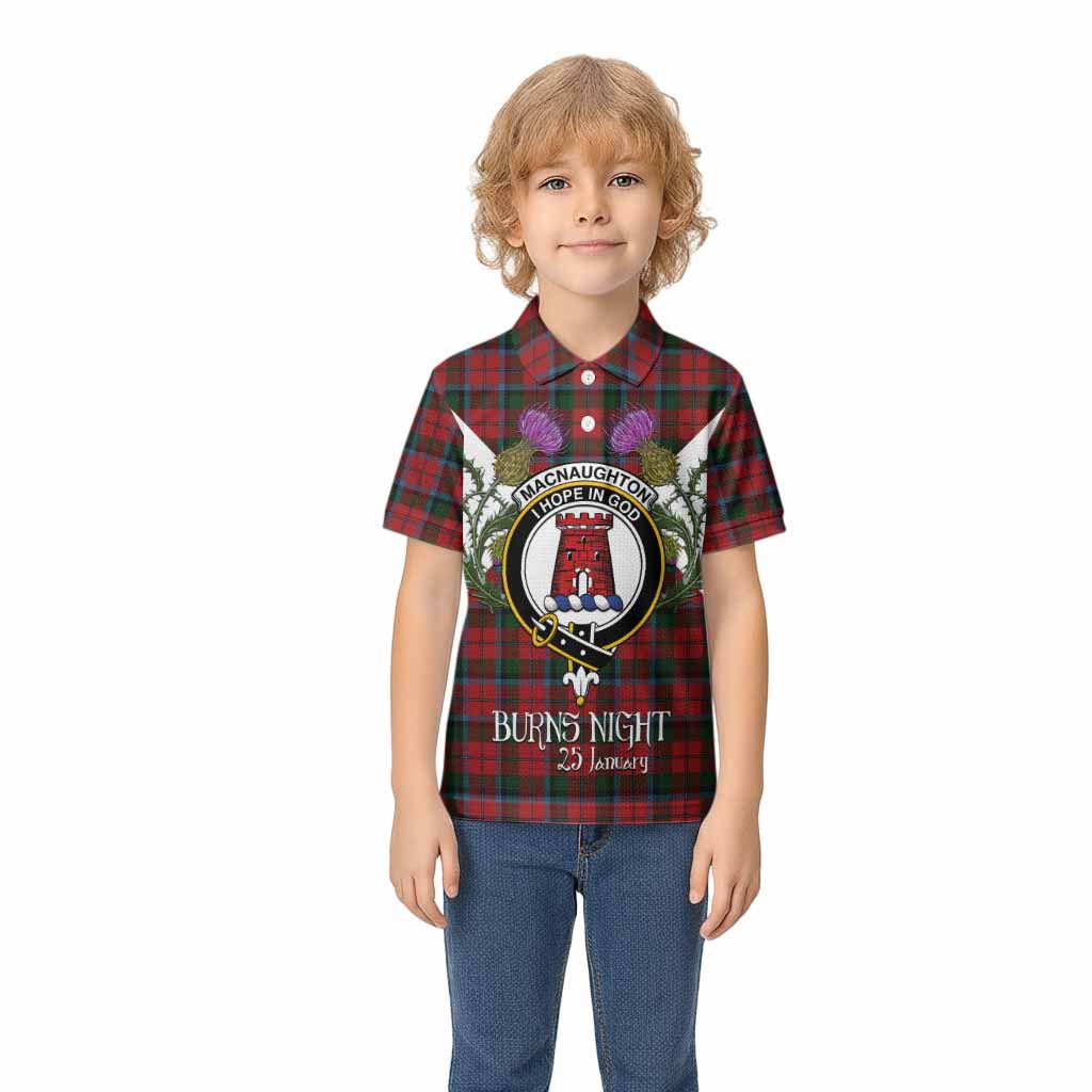 MacNaughton (McNaughton) Tartan Family Crest Kid Polo Shirt Scottish Burns Night Thistle Floral