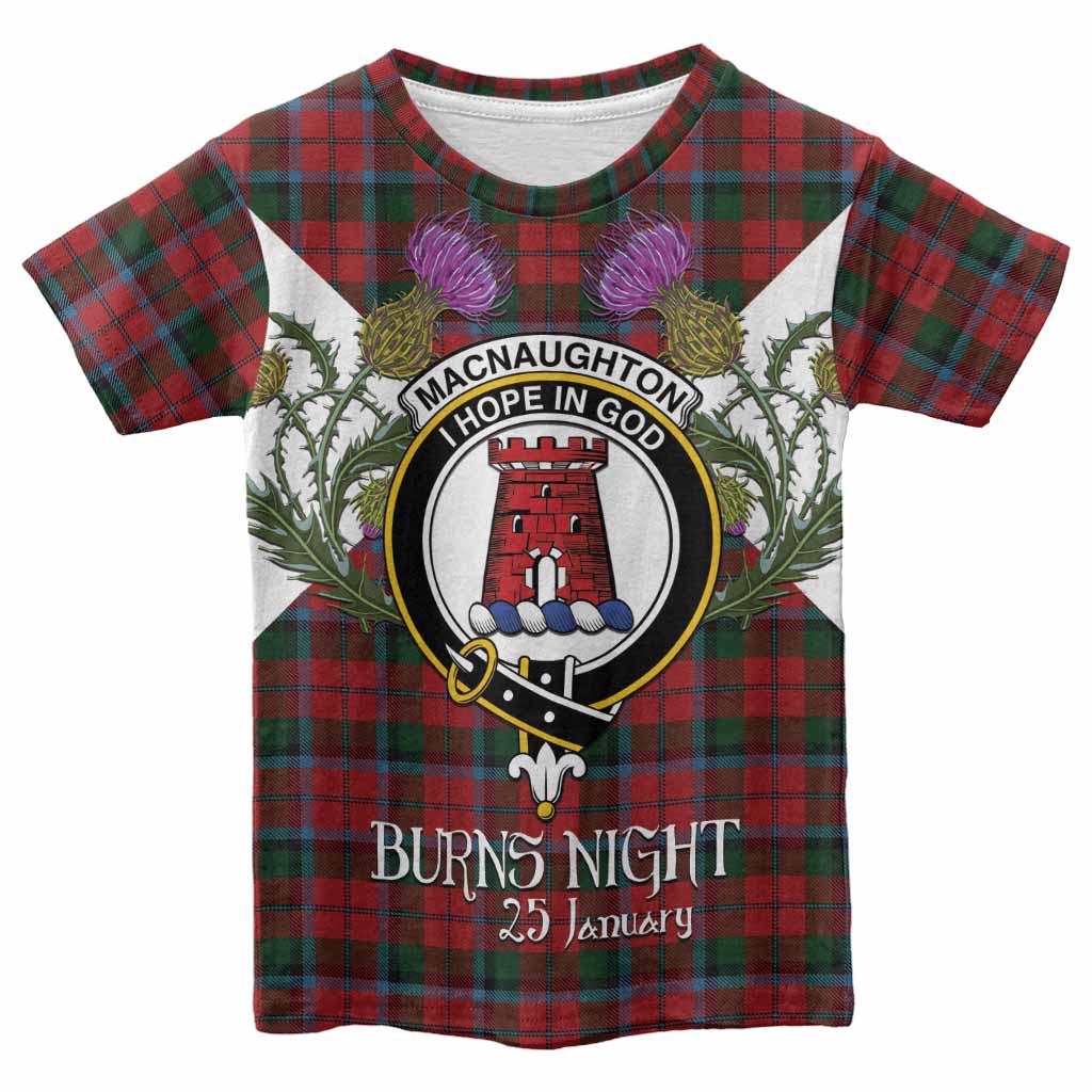 MacNaughton (McNaughton) Tartan Family Crest Kid T-shirt Scottish Burns Night Thistle Floral