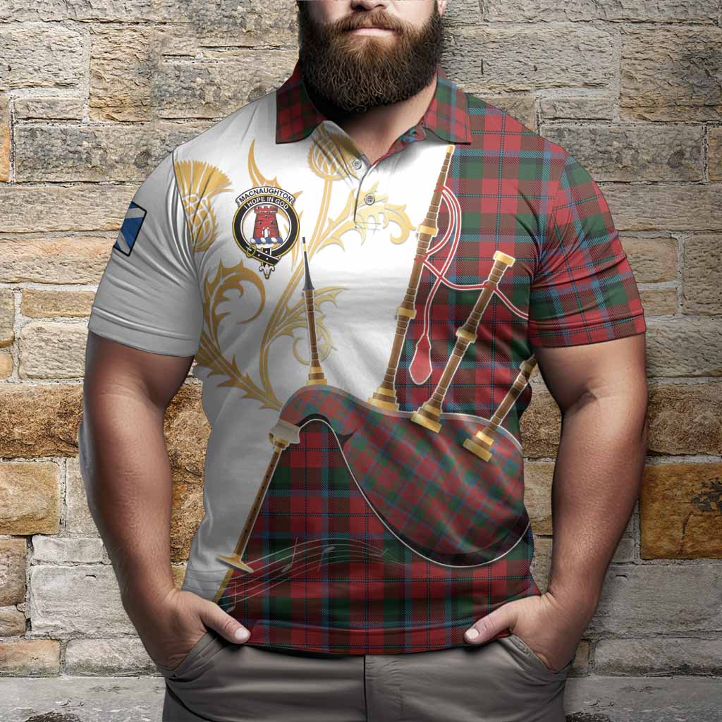 MacNaughton (McNaughton) Tartan Family Crest Polo Shirt Bagpipes with Scottish Thistle