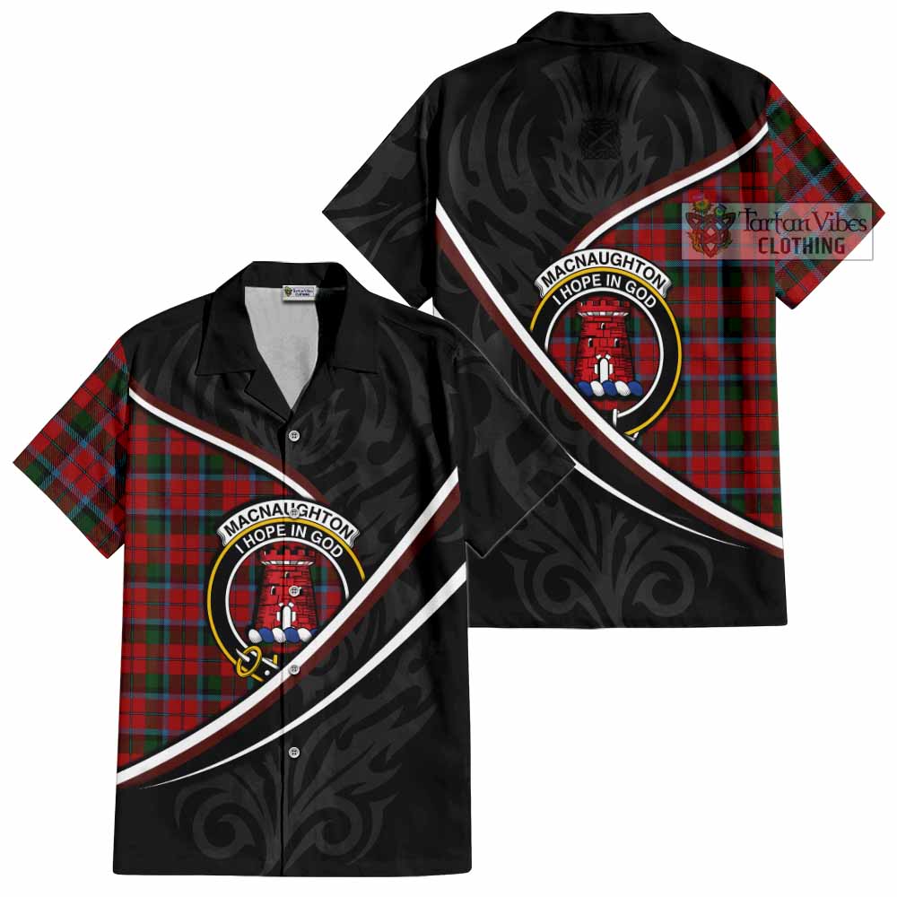 MacNaughton (McNaughton) Tartan Family Crest Short Sleeve Button Shirt Celtic Scottish Thistle Floral - Tartan Vibes Clothing