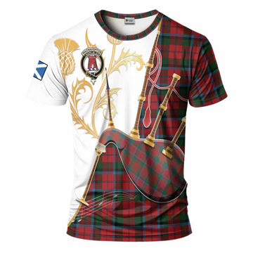 MacNaughton (McNaughton) Tartan Family Crest T-Shirt Bagpipes with Scottish Thistle