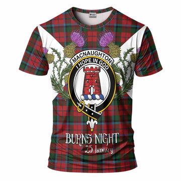 MacNaughton (McNaughton) Tartan Family Crest T-Shirt Scottish Burns Night Thistle Floral