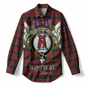 MacNaughton (McNaughton) Tartan Family Crest Women Casual Shirt Scottish Burns Night Thistle Floral