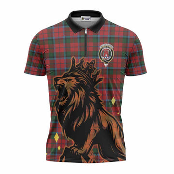 MacNaughton (McNaughton) Tartan Family Crest Zipper Polo Shirt Crowned Lion Roaring