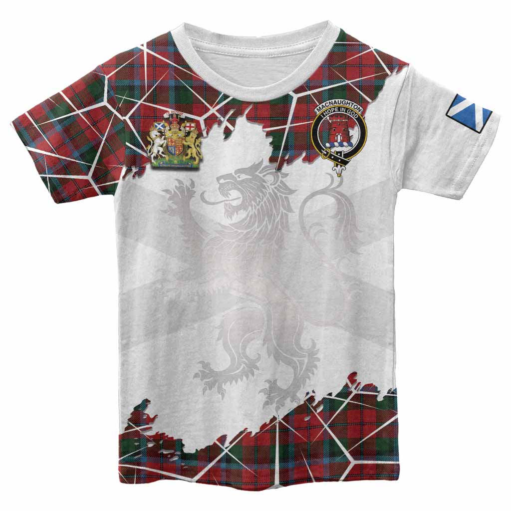 MacNaughton (McNaughton) Tartan Kid T-shirt with Family Crest and Lion Rampant Grunge Style