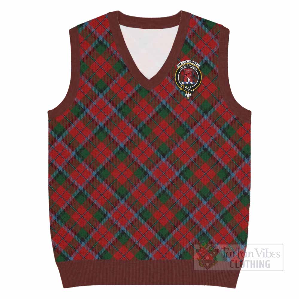 MacNaughton (McNaughton) Tartan Knitted V-Neck Vest with Family Crest Cross Style