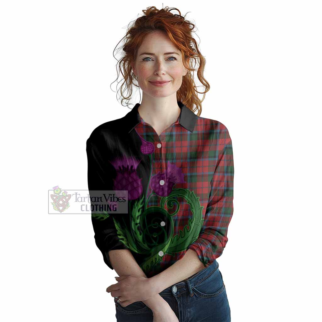MacNaughton (McNaughton) Tartan Women Casual Shirt Traditional Scottish Thistle
