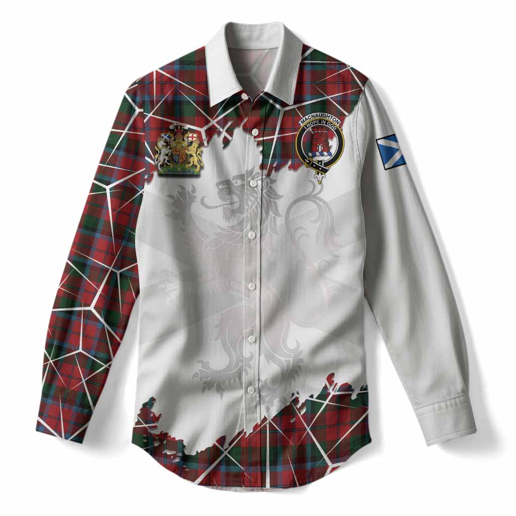 MacNaughton (McNaughton) Tartan Women Casual Shirt with Family Crest and Lion Rampant Grunge Style