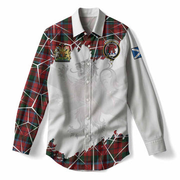 MacNaughton (McNaughton) Tartan Women Casual Shirt with Family Crest and Lion Rampant Grunge Style