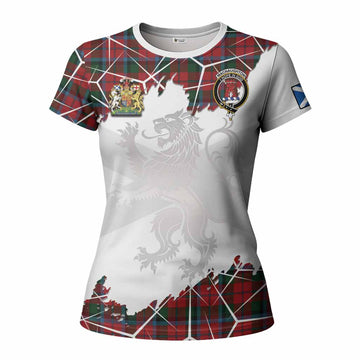 MacNaughton (McNaughton) Tartan Women T shirt with Family Crest and Lion Rampant Grunge Style