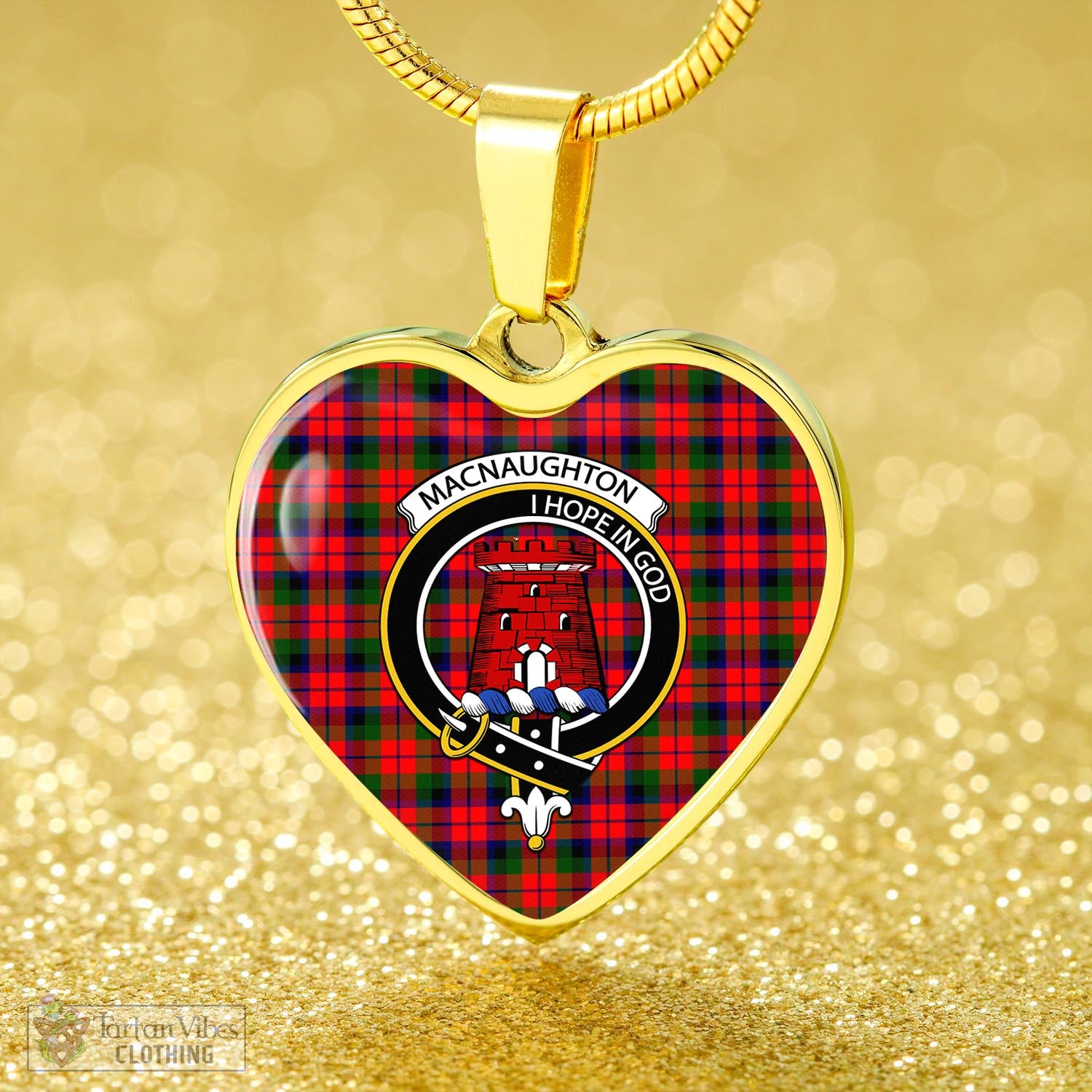 Tartan Vibes Clothing MacNaughton Modern Tartan Heart Necklace with Family Crest