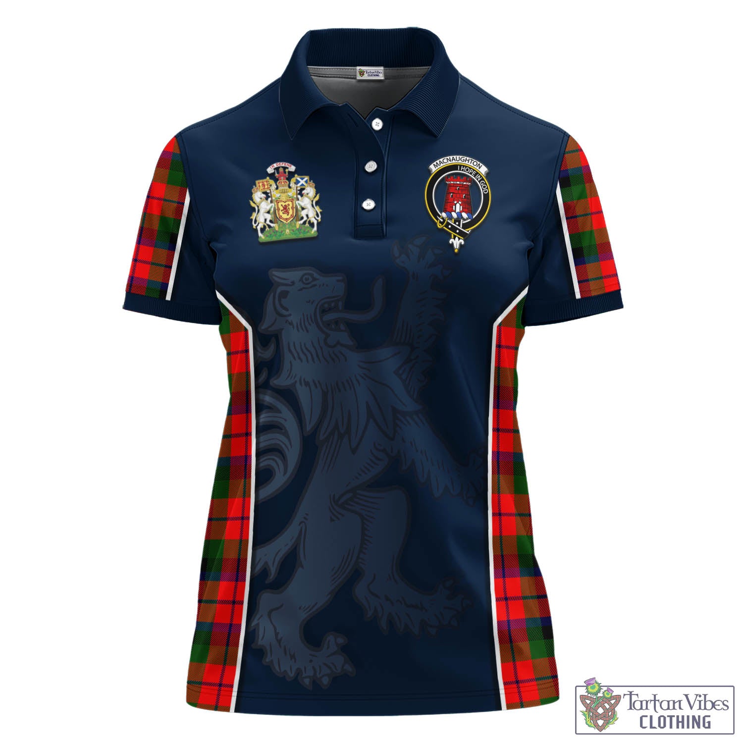 Tartan Vibes Clothing MacNaughton Modern Tartan Women's Polo Shirt with Family Crest and Lion Rampant Vibes Sport Style