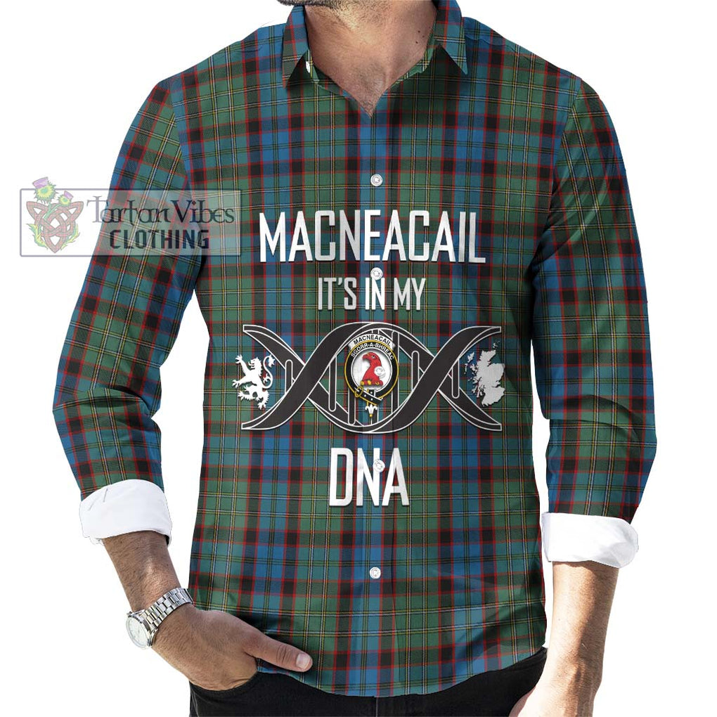 MacNeacail Hunting Tartan Long Sleeve Button Shirt with Family Crest DNA In Me Style Men's Shirt S - Tartanvibesclothing Shop