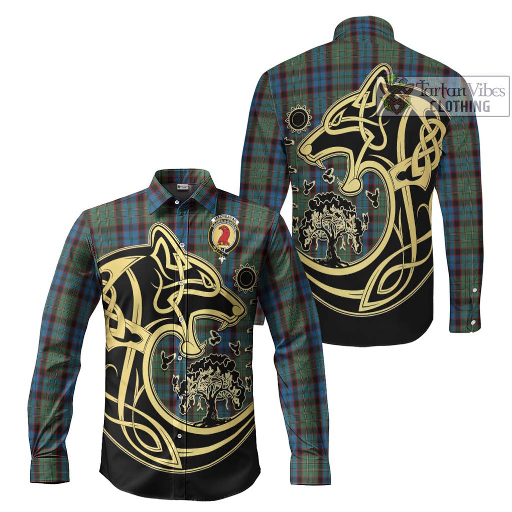 MacNeacail Hunting Tartan Long Sleeve Button Shirt with Family Crest Celtic Wolf Style Men's Shirt S - Tartan Vibes Clothing