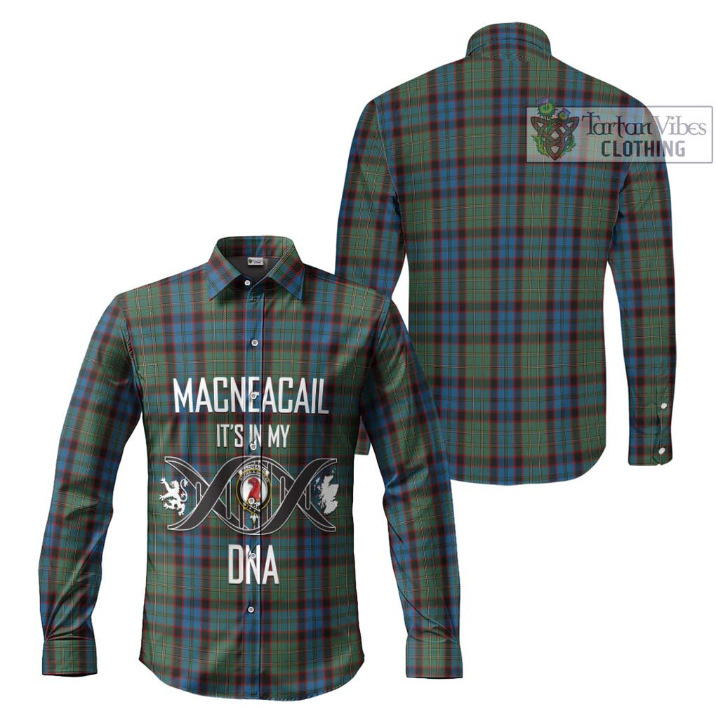 MacNeacail Hunting Tartan Long Sleeve Button Shirt with Family Crest DNA In Me Style Men's Shirt - Tartanvibesclothing Shop