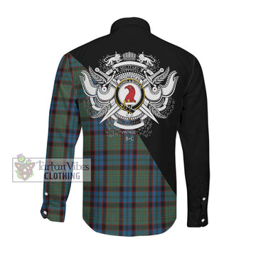 MacNeacail Hunting Tartan Long Sleeve Button Shirt with Family Crest and Military Logo Style Men's Shirt - Tartanvibesclothing Shop
