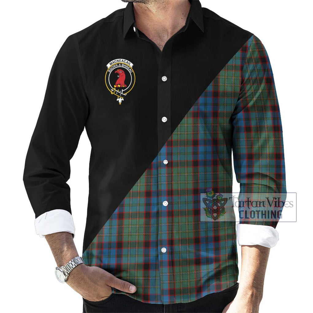 MacNeacail Hunting Tartan Long Sleeve Button Shirt with Family Crest and Military Logo Style - Tartanvibesclothing Shop