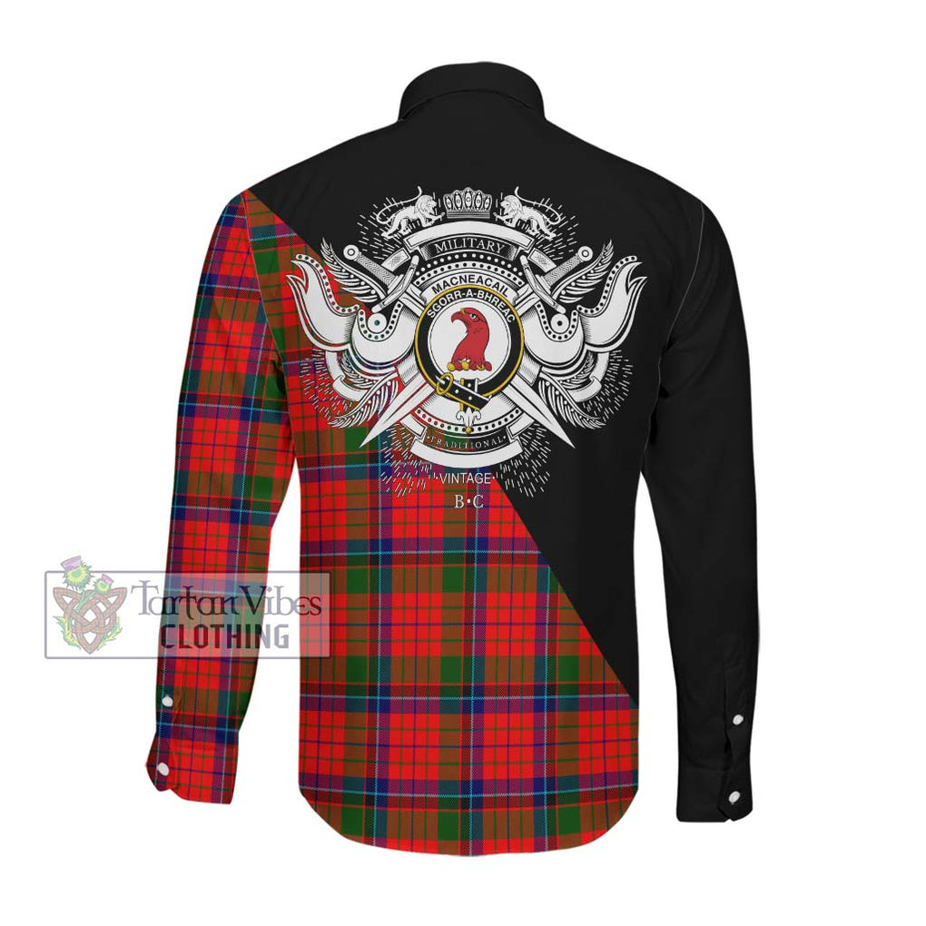MacNeacail of Scorrybreac Tartan Long Sleeve Button Shirt with Family Crest and Military Logo Style Men's Shirt - Tartanvibesclothing Shop