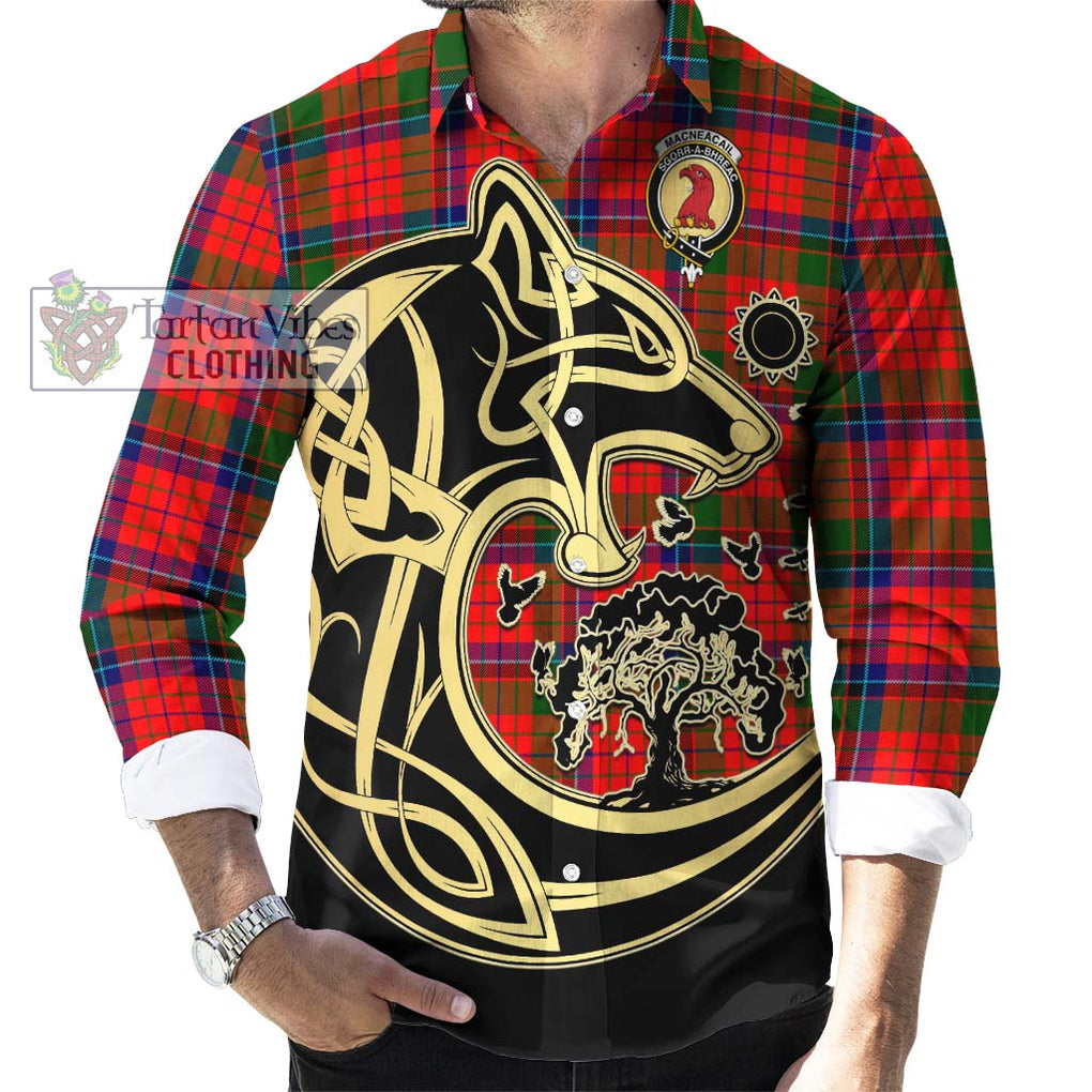 MacNeacail of Scorrybreac Tartan Long Sleeve Button Shirt with Family Crest Celtic Wolf Style - Tartan Vibes Clothing