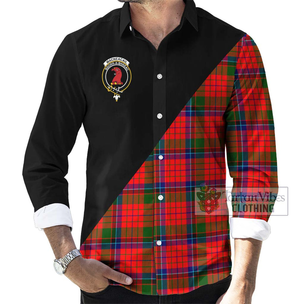 MacNeacail of Scorrybreac Tartan Long Sleeve Button Shirt with Family Crest and Military Logo Style - Tartanvibesclothing Shop