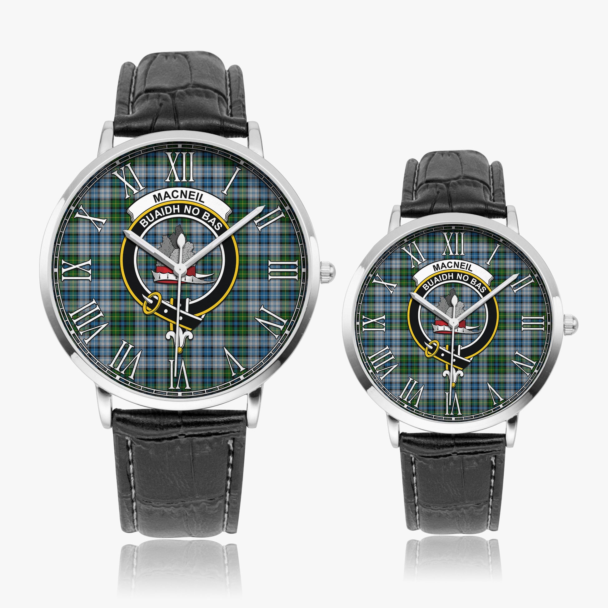 MacNeil Dress Tartan Family Crest Leather Strap Quartz Watch - Tartanvibesclothing