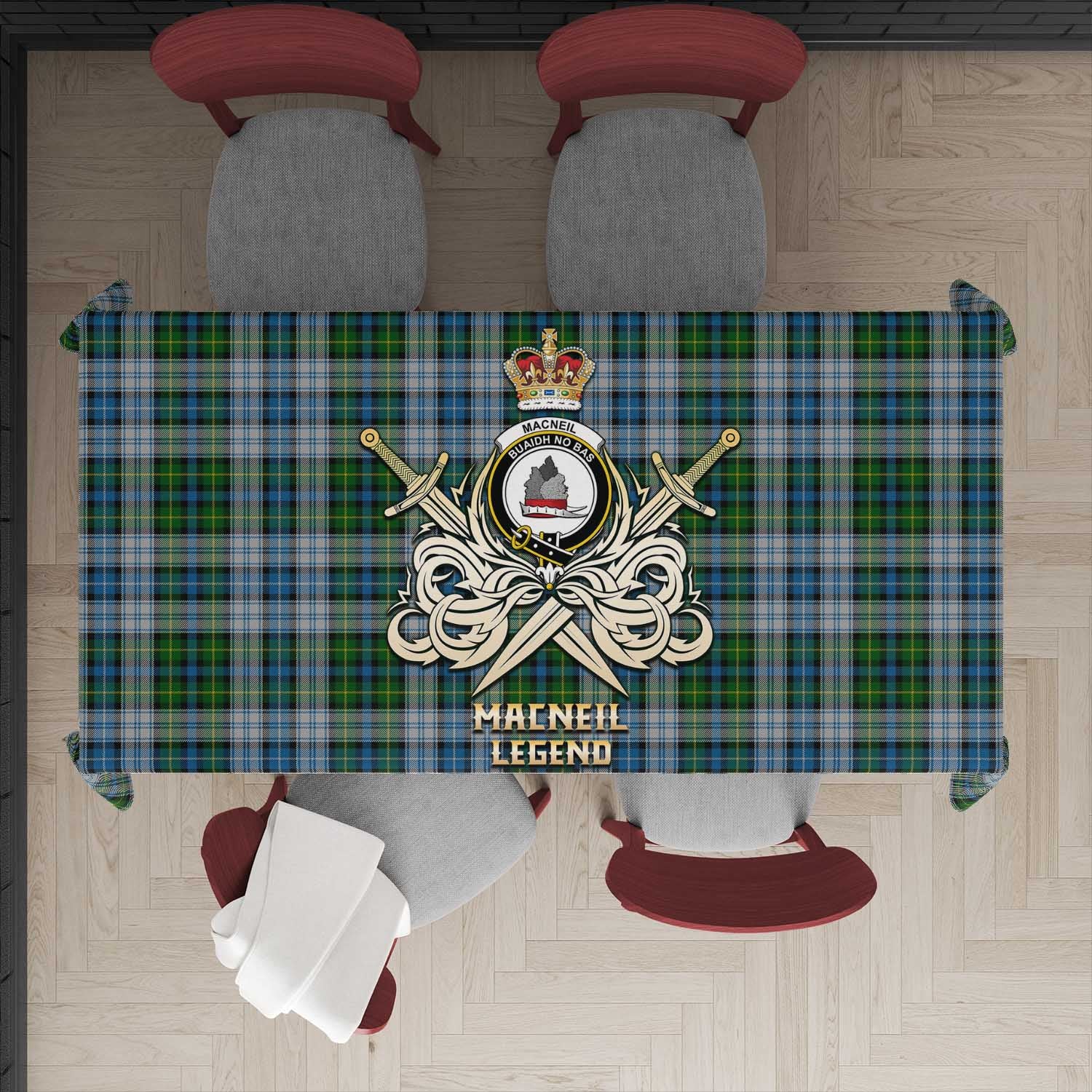 Tartan Vibes Clothing MacNeil Dress Tartan Tablecloth with Clan Crest and the Golden Sword of Courageous Legacy