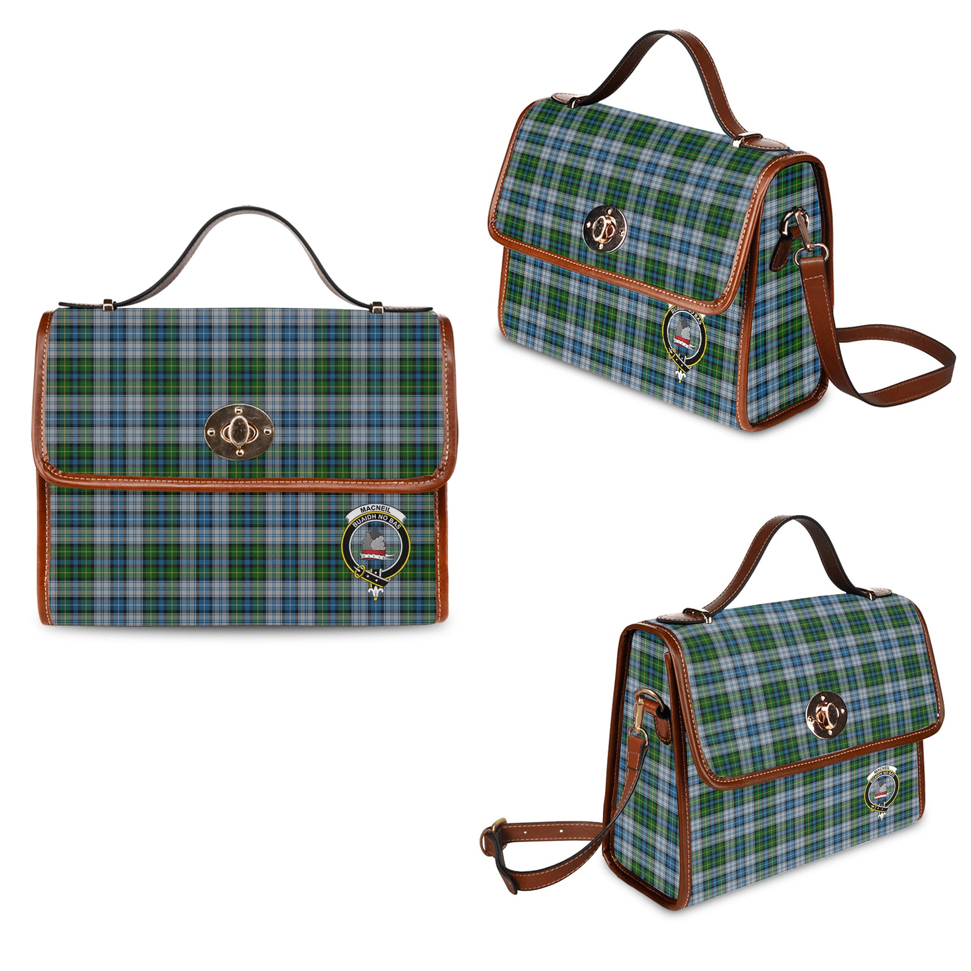 macneil-dress-tartan-leather-strap-waterproof-canvas-bag-with-family-crest