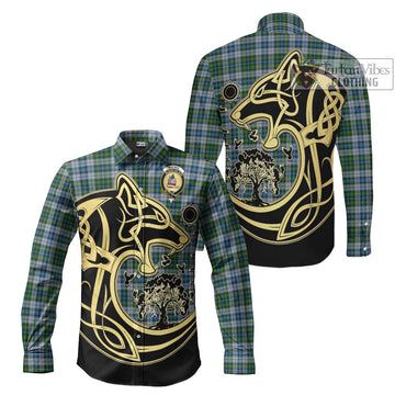 MacNeil (McNeil) Tartan Long Sleeve Button Shirt with Family Crest Celtic Wolf Style