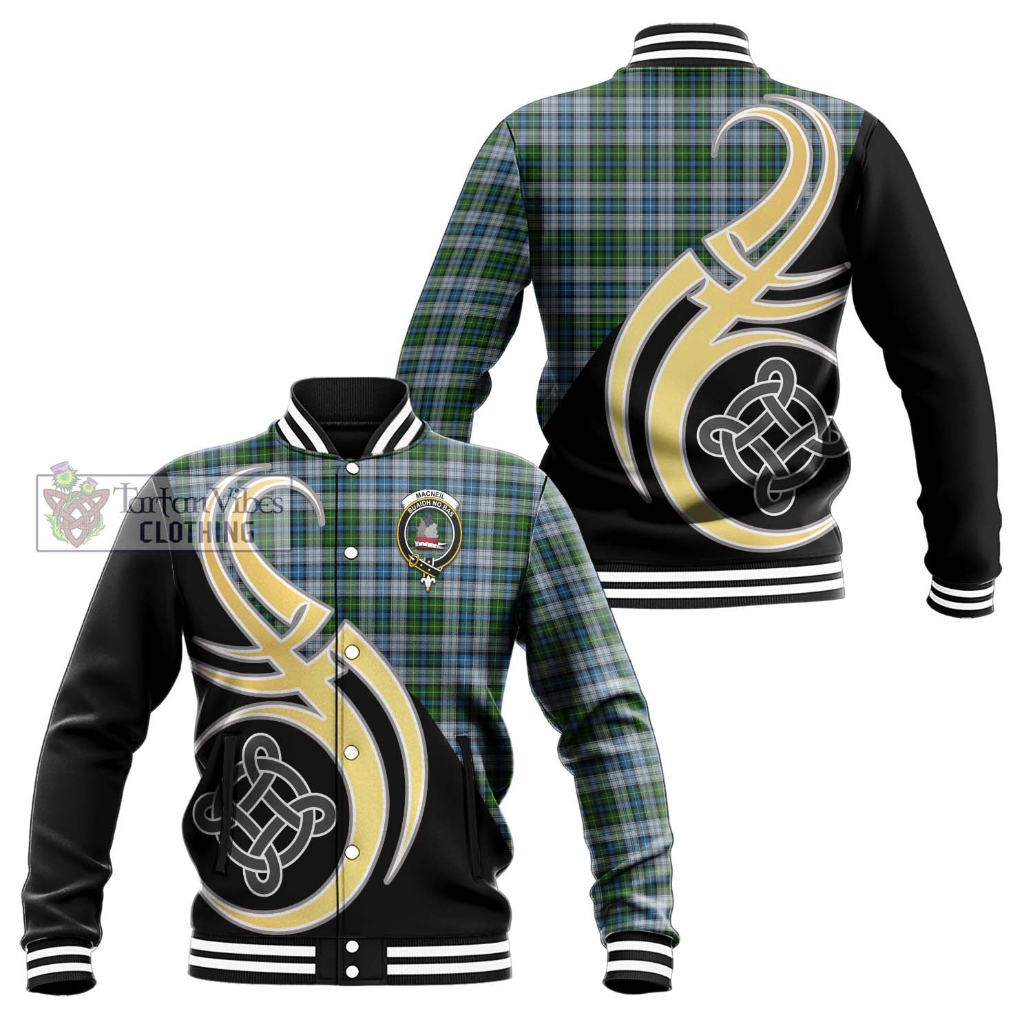 MacNeil (McNeil) Tartan Baseball Jacket with Family Crest and Celtic Symbol Style Unisex - Tartan Vibes Clothing