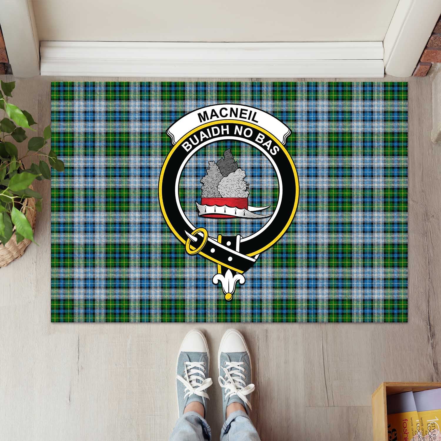 MacNeil Dress Tartan Door Mat with Family Crest - Tartanvibesclothing
