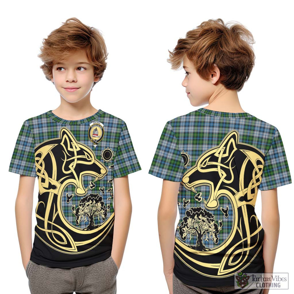 MacNeil (McNeil) Tartan Kid T-Shirt with Family Crest Celtic Wolf Style Youth XL Size14 - Tartan Vibes Clothing