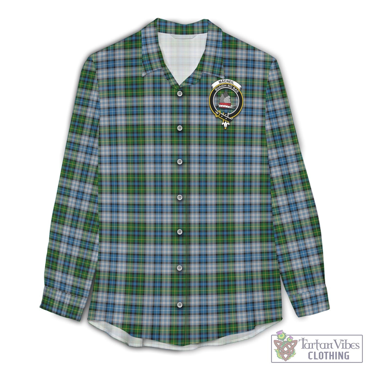 Tartan Vibes Clothing MacNeil Dress Tartan Womens Casual Shirt with Family Crest