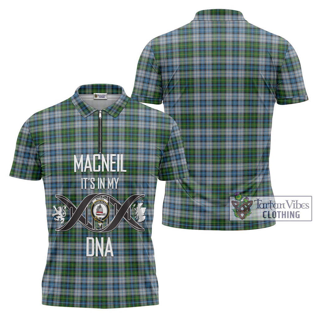 MacNeil (McNeil) Tartan Zipper Polo Shirt with Family Crest DNA In Me Style Unisex - Tartanvibesclothing Shop