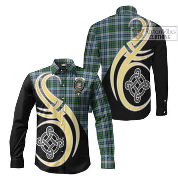 MacNeil (McNeil) Tartan Long Sleeve Button Shirt with Family Crest and Celtic Symbol Style