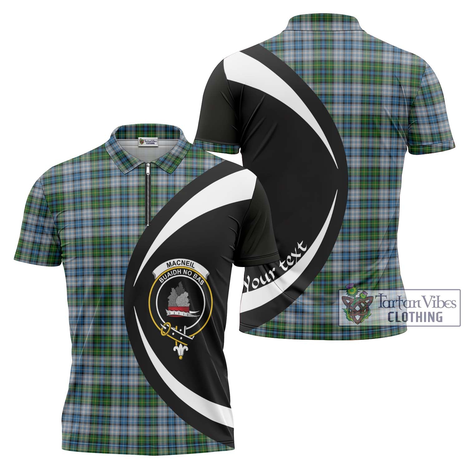Tartan Vibes Clothing MacNeil Dress Tartan Zipper Polo Shirt with Family Crest Circle Style