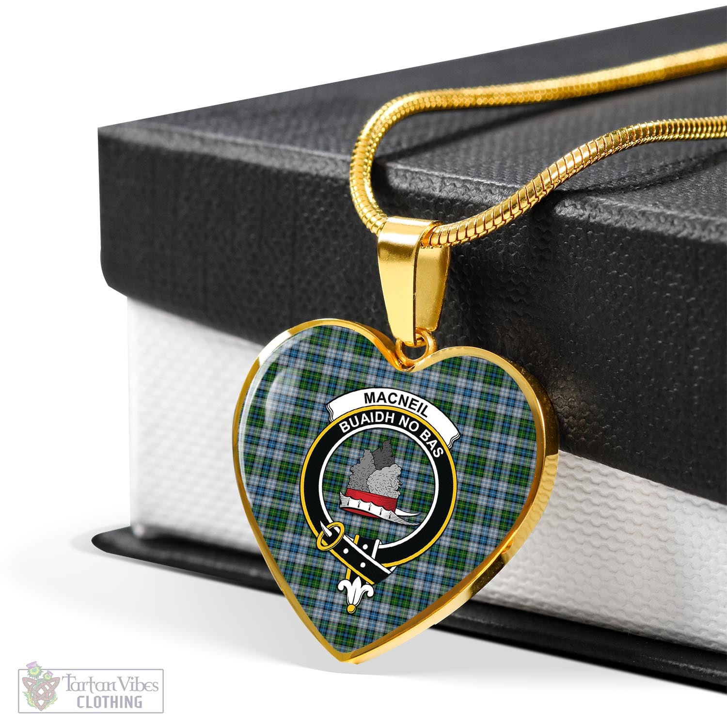 Tartan Vibes Clothing MacNeil Dress Tartan Heart Necklace with Family Crest
