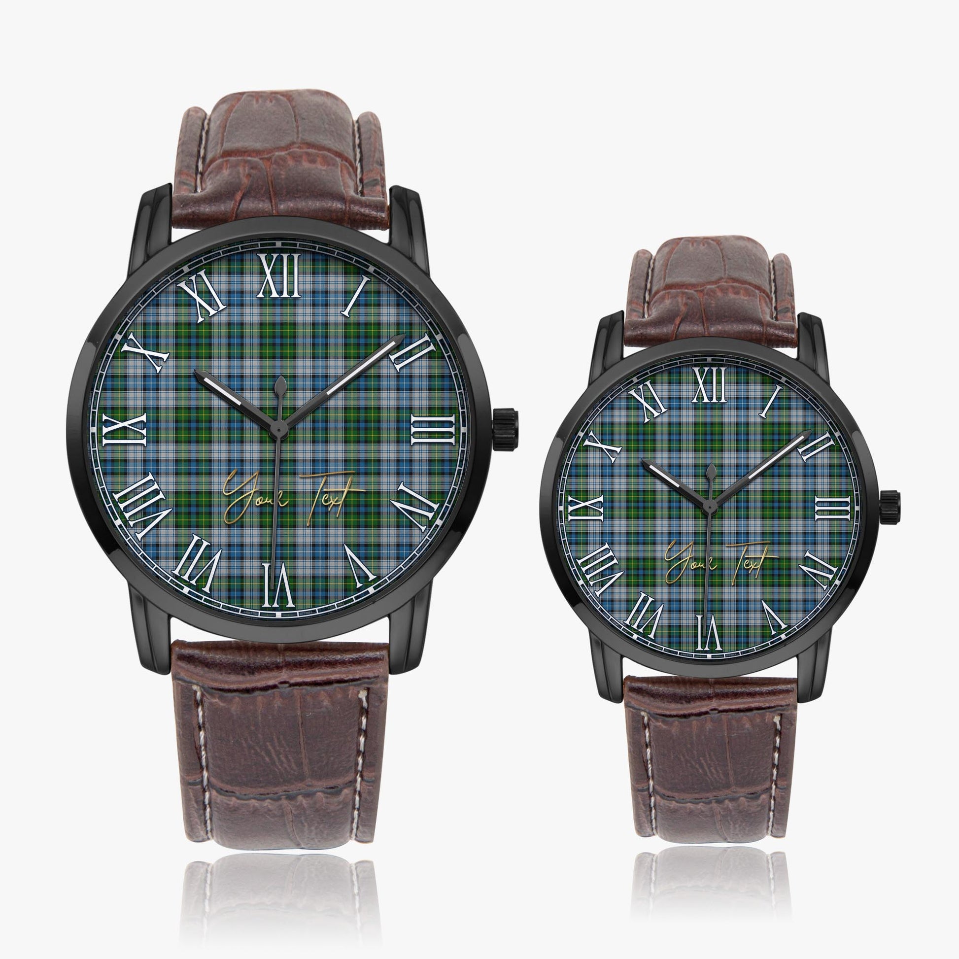 MacNeil Dress Tartan Personalized Your Text Leather Trap Quartz Watch Wide Type Black Case With Brown Leather Strap - Tartanvibesclothing