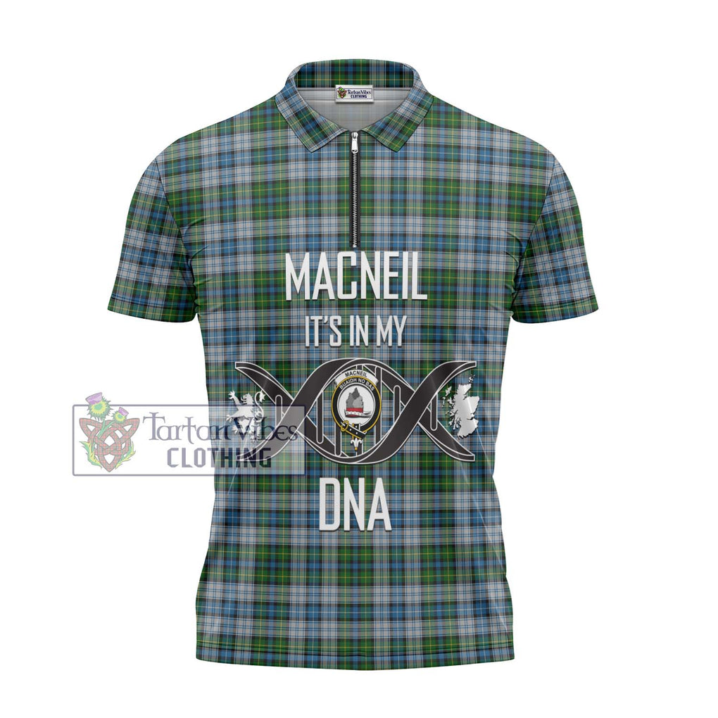 MacNeil (McNeil) Tartan Zipper Polo Shirt with Family Crest DNA In Me Style - Tartanvibesclothing Shop