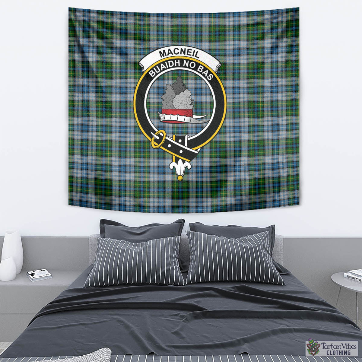 Tartan Vibes Clothing MacNeil Dress Tartan Tapestry Wall Hanging and Home Decor for Room with Family Crest