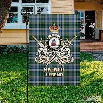 MacNeil (McNeil) Tartan Garden Flag with Clan Crest and the Golden Sword of Courageous Legacy