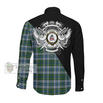 MacNeil (McNeil) Tartan Long Sleeve Button Shirt with Family Crest and Military Logo Style