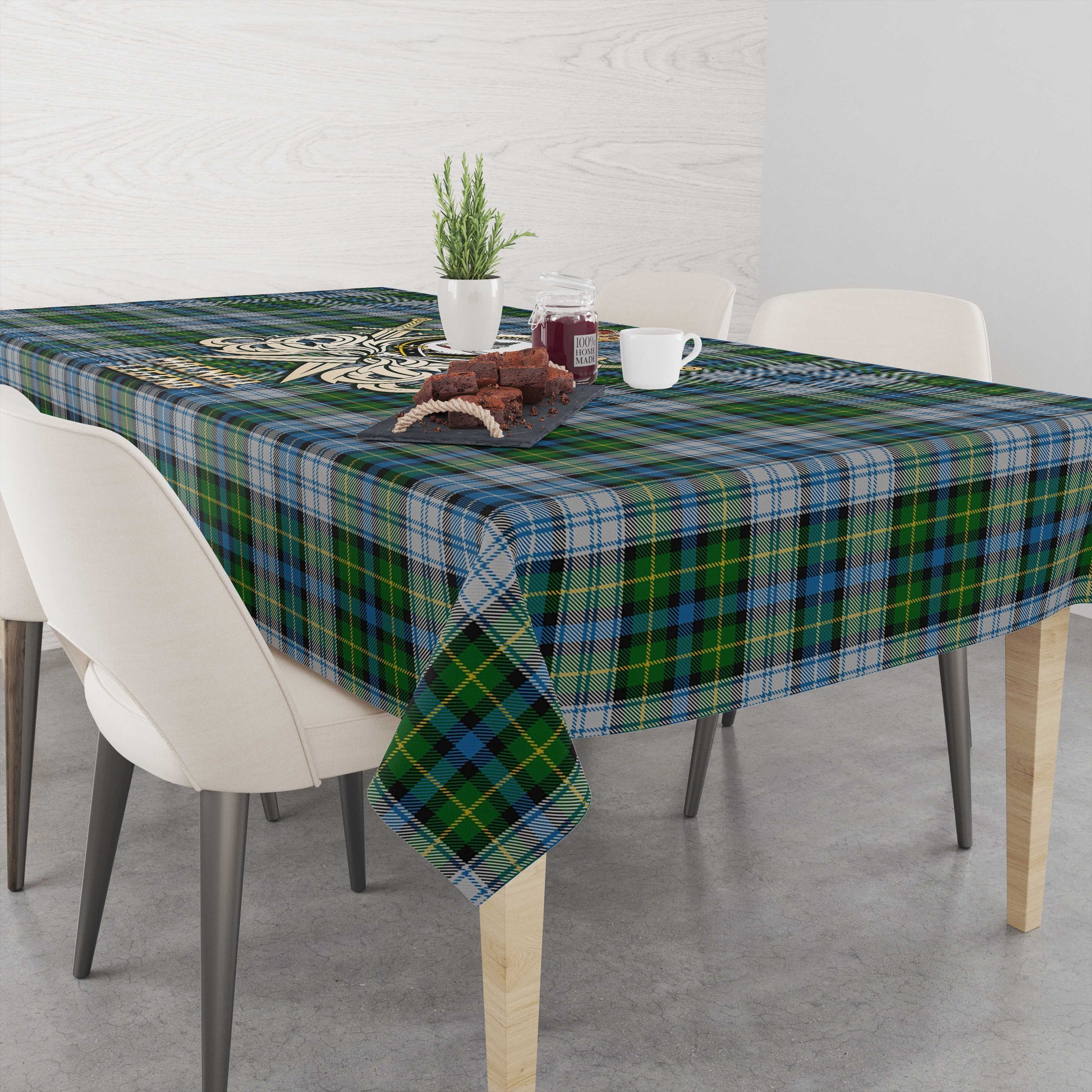 Tartan Vibes Clothing MacNeil Dress Tartan Tablecloth with Clan Crest and the Golden Sword of Courageous Legacy