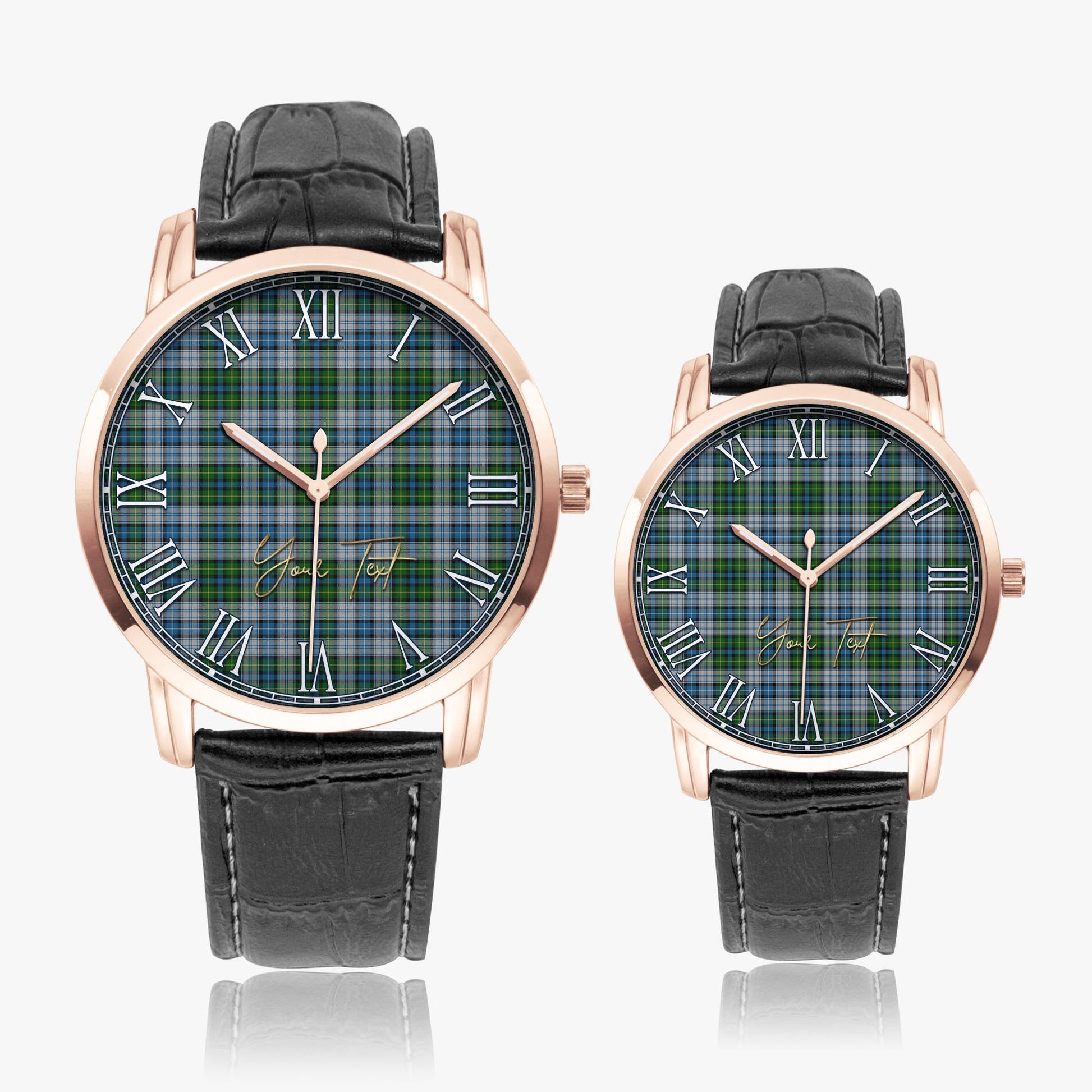 MacNeil Dress Tartan Personalized Your Text Leather Trap Quartz Watch Wide Type Rose Gold Case With Black Leather Strap - Tartanvibesclothing