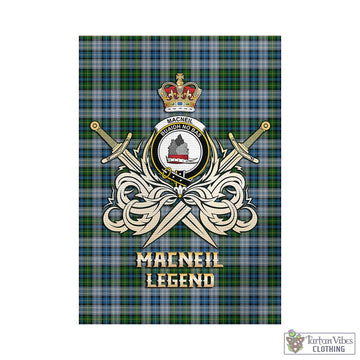 MacNeil (McNeil) Tartan Garden Flag with Clan Crest and the Golden Sword of Courageous Legacy