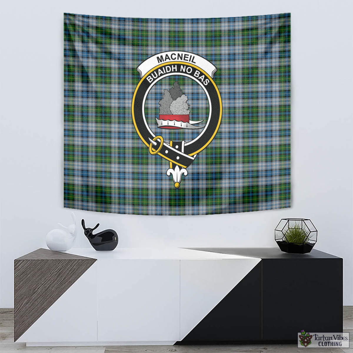Tartan Vibes Clothing MacNeil Dress Tartan Tapestry Wall Hanging and Home Decor for Room with Family Crest