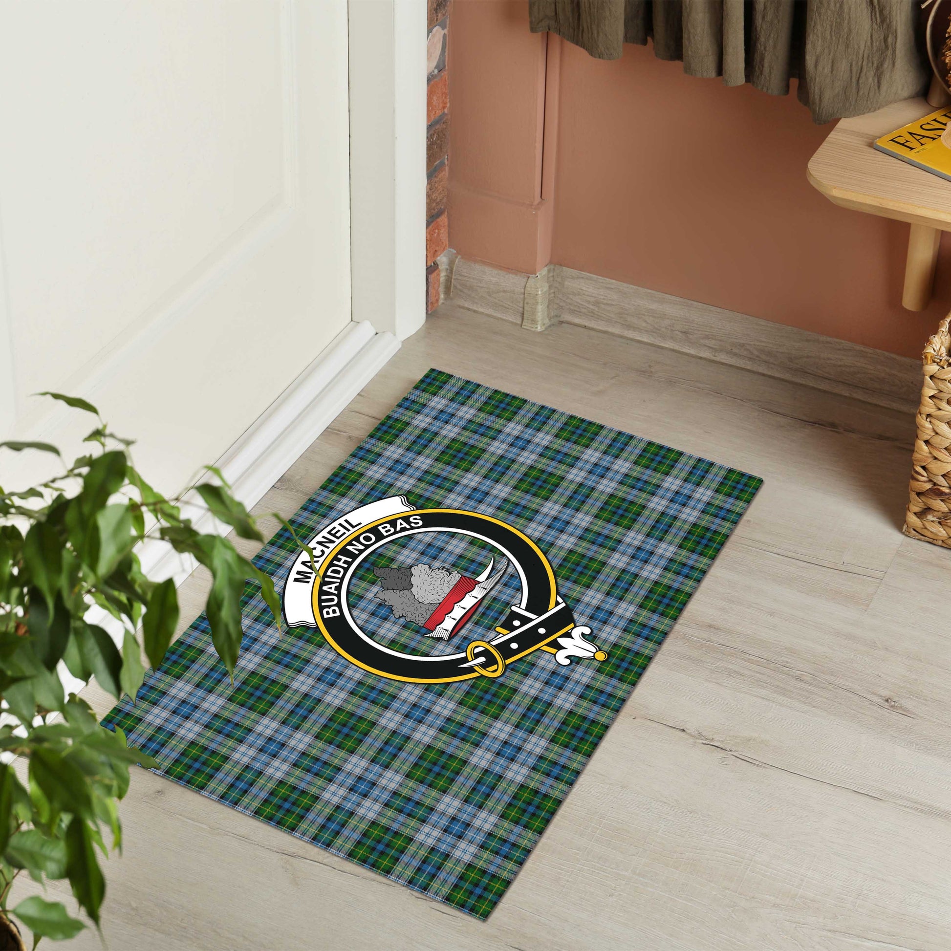 MacNeil Dress Tartan Door Mat with Family Crest - Tartanvibesclothing