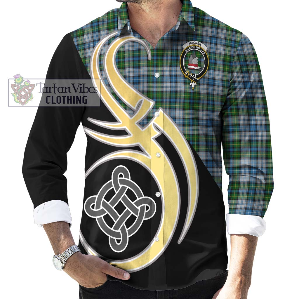 MacNeil (McNeil) Tartan Long Sleeve Button Shirt with Family Crest and Celtic Symbol Style - Tartan Vibes Clothing