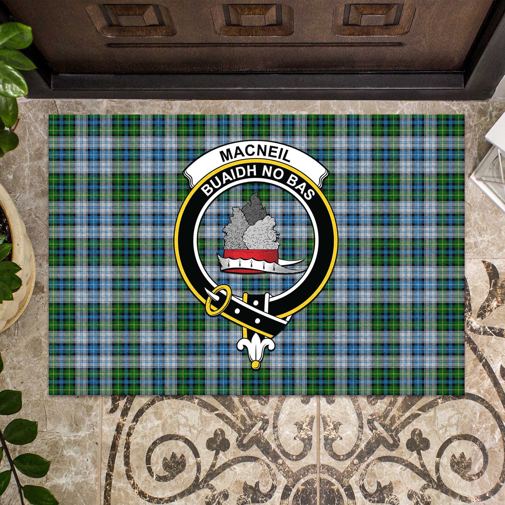 MacNeil Dress Tartan Door Mat with Family Crest - Tartanvibesclothing